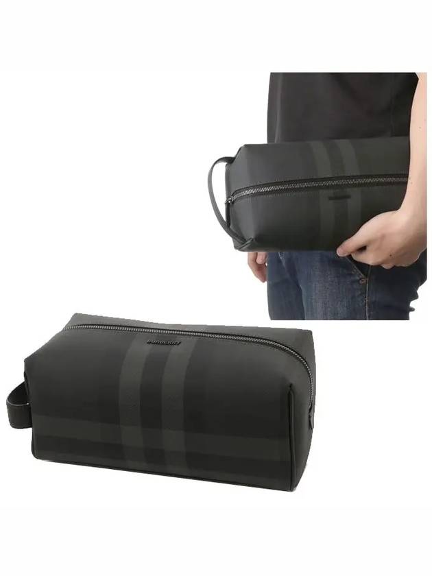 Allover Check Strap Pouch Clutch Bag Charcoal - BURBERRY - BALAAN 2