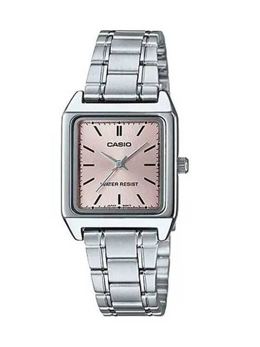 Square Plated Metal Analog Watch Silver Pink - CASIO - BALAAN 1