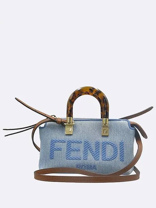 8BS067 Sky blue denim leather trimming by the way mini Boston tote bag strap 2WAY - FENDI - BALAAN 1