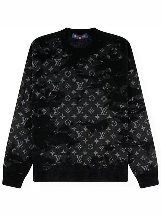 Distressed Monogram Crewneck Wool Blend Knit Top Black - LOUIS VUITTON - BALAAN.