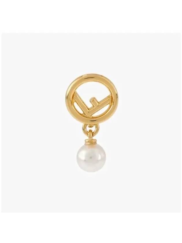 Logo Pearl Pendant Earrings Gold - FENDI - BALAAN 3