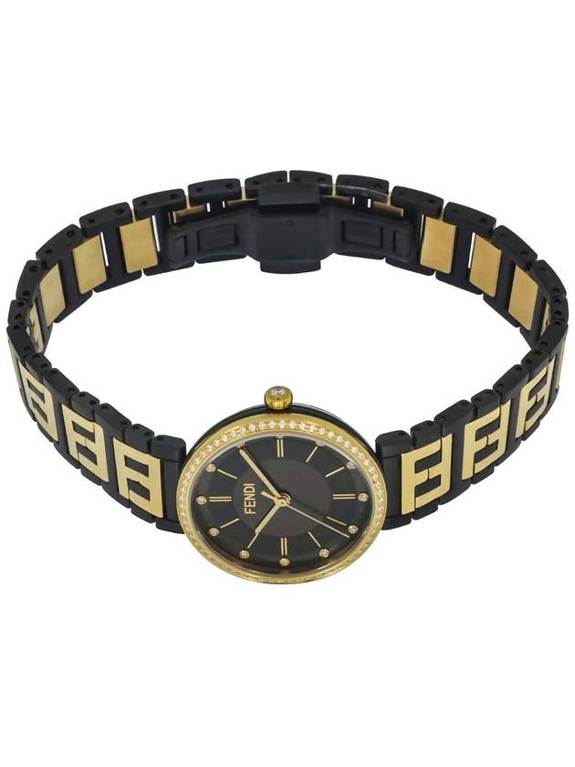 Forever 62 diamond bezel FF logo bracelet black mother-of-pearl dial black gold color 29mm women’s quartz watch - FENDI - BALAAN 7