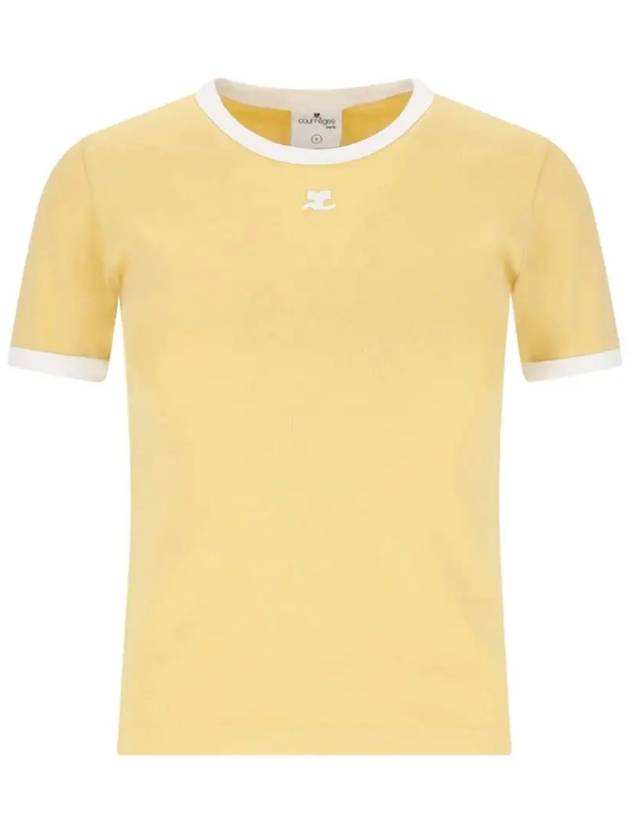 Contrast Trimming Logo Patch Short Sleeve T-shirt Yellow - COURREGES - BALAAN 2