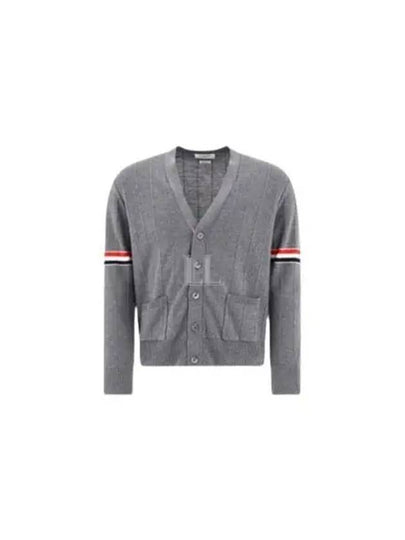 RWB V-neck Striped Virgin Wool Cardigan Grey - THOM BROWNE - BALAAN 2