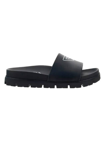 Triangle Logo Leather Band Slippers Black - PRADA - BALAAN 1