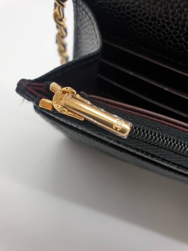 Classic Wallet On Chain Crossbody Bag Grained Calfskin Gold Black - CHANEL - BALAAN 10