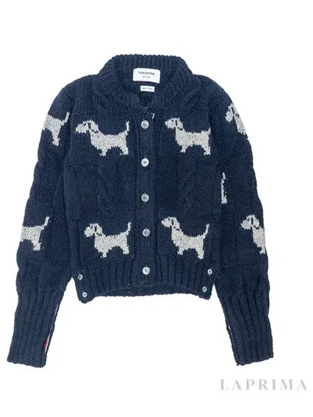 Check Donegal Hector Crew Neck Cardigan Navy - THOM BROWNE - BALAAN 5