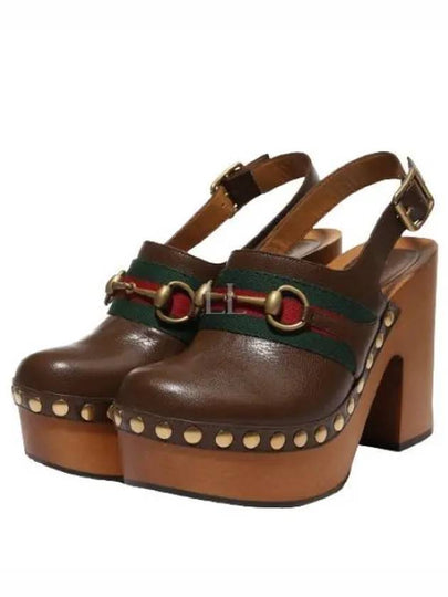 Horsebit Sandals Heel Brown - GUCCI - BALAAN 2