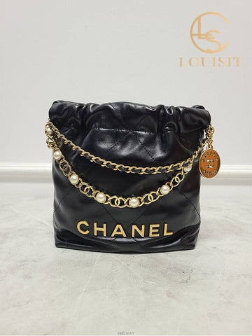 Used luxury goods Lewis It Black gold calfskin pearl 22 bag mini - CHANEL - BALAAN 1