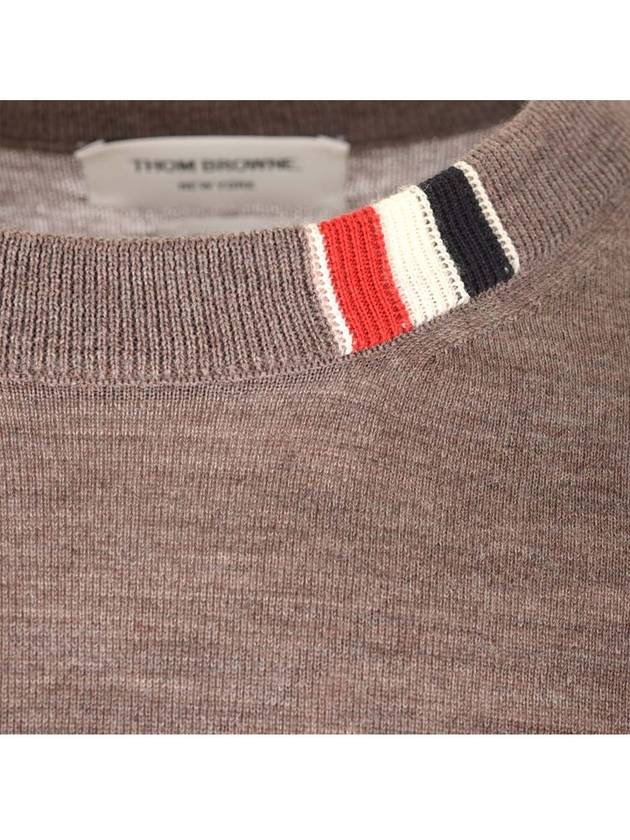 Intarsia Stitch Crew Neck Merino Wool Knit Top Brown - THOM BROWNE - BALAAN 6