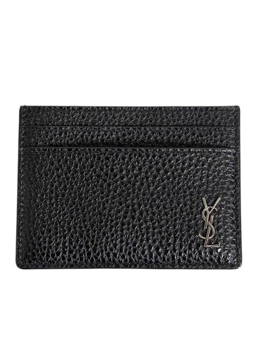 Logo Plaque Leather Card Wallet Black - SAINT LAURENT - BALAAN 1