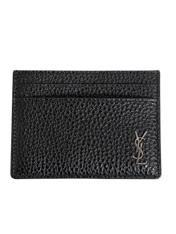 Logo Plaque Leather Card Wallet Black - SAINT LAURENT - BALAAN 1