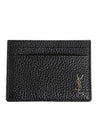 Logo Plaque Leather Card Wallet Black - SAINT LAURENT - BALAAN 1