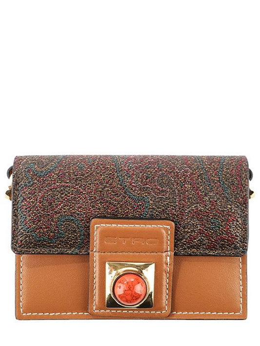 Women's Crown Me Paisley Print Cross Bicycle Wallet Brown - ETRO - BALAAN.