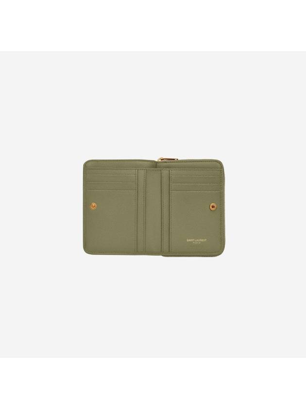 Monogram Compact Zipper Half Wallet Green - SAINT LAURENT - BALAAN 4