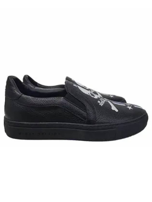 Skull Logo Print Leather Slip-Ons Black - PHILIPP PLEIN - BALAAN 2