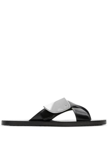 Strip Shield Leather Slippers Black - BURBERRY - BALAAN 1