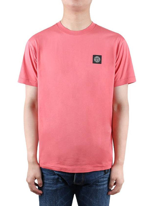 Logo Patch Cotton Short Sleeve T-Shirt Pink - STONE ISLAND - BALAAN 2