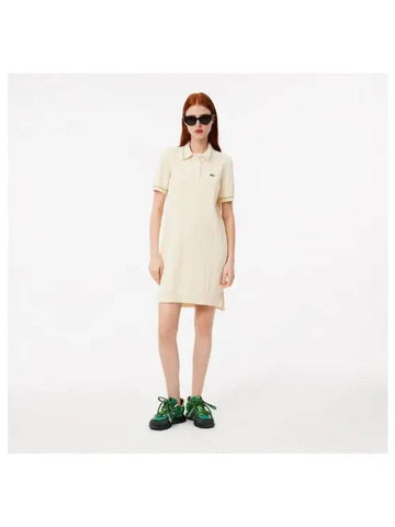 Women s Short Sleeve Slim Polo Dress Ivory - LACOSTE - BALAAN 1