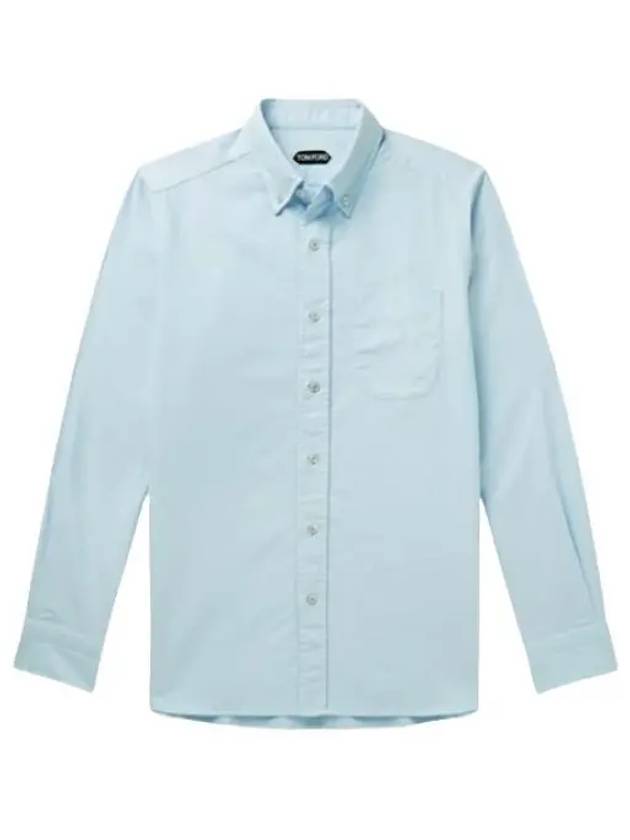 Washed Stretch Oxford Long Sleeve Shirt Blue - TOM FORD - BALAAN 2