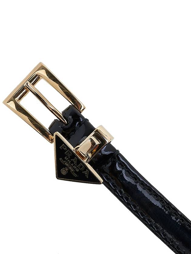 Saffiano Triangular Logo Buckle Leather Bracelet Black - PRADA - BALAAN 8