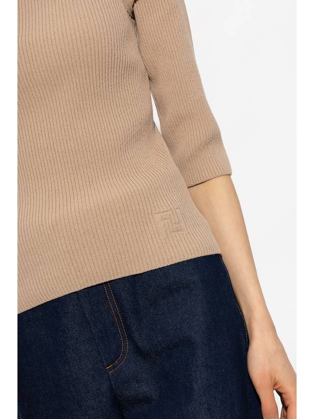 FF Cotton Rib Knit Top Beige - FENDI - BALAAN 5