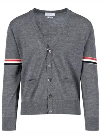 Stripe Armband Merino Wool Cardigan Grey - THOM BROWNE - BALAAN 2