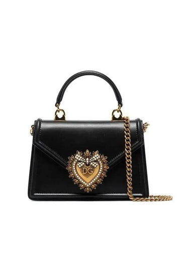 Small Smooth Calfskin Devotion Tote Bag Black - DOLCE&GABBANA - BALAAN 1