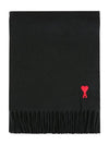 Small Heart Logo Classic Wool Scarf Black - AMI - BALAAN 2