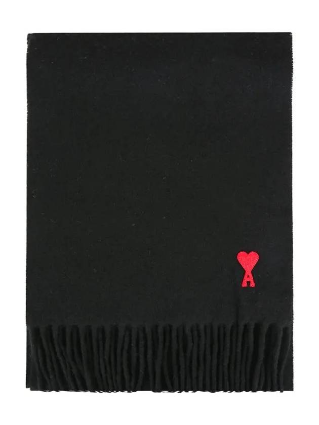 Small Heart Logo Classic Wool Scarf Black - AMI - BALAAN 2