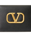 V Logo Signature Leather Card Wallet Black - VALENTINO - BALAAN 7