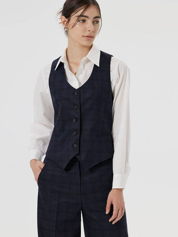 Women's New J Vest Wool Blossom Check Navy - RS9SEOUL - BALAAN 1