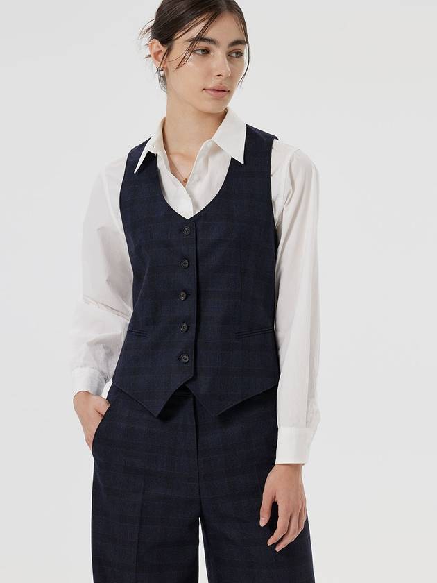 Women's New J Vest Wool Blossom Check Navy - RS9SEOUL - BALAAN 2