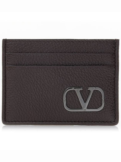 Signature V Logo Leather Card Wallet Brown - VALENTINO - BALAAN 2