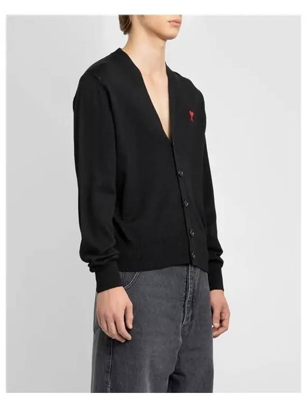 Red Heart Logo Merino Wool Cardigan Black - AMI - BALAAN 4