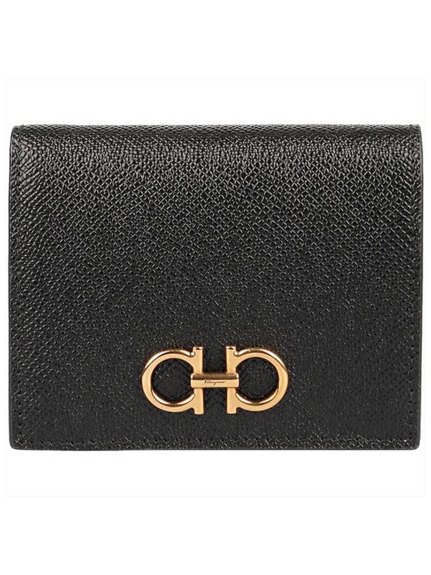 Gancini Compact Half Wallet Black - SALVATORE FERRAGAMO - BALAAN 2