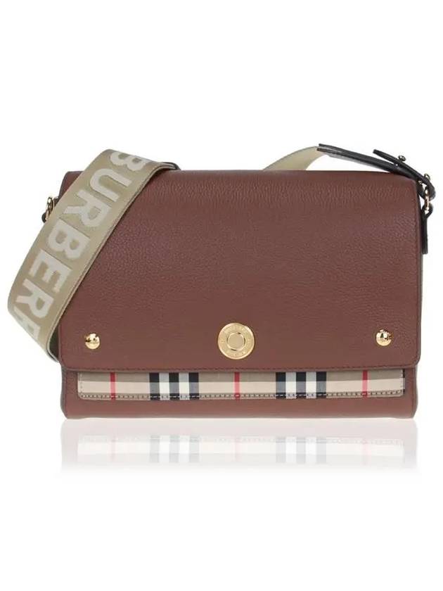 Leather and Vintage Check Note Crossbody Bag Tan - BURBERRY - BALAAN 2