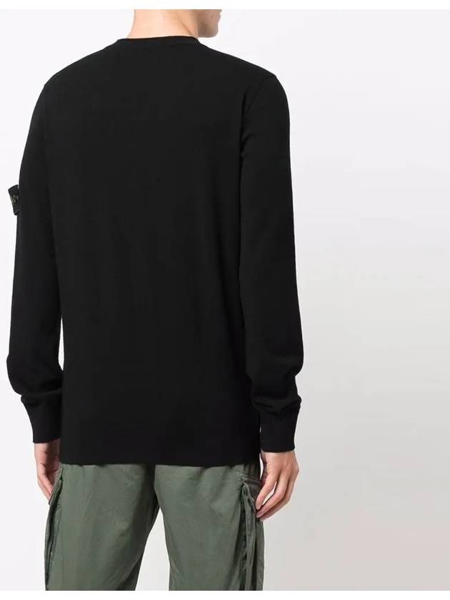 Waffen Patch Crew Neck Wool Knit Top Black - STONE ISLAND - BALAAN 4