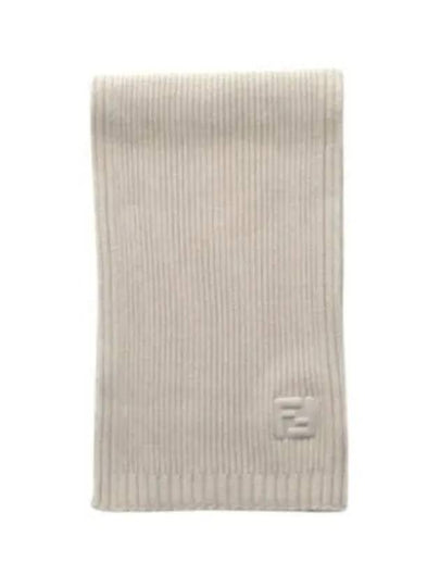 FF Embossed Logo Rib Knit Scarf White - FENDI - BALAAN 2