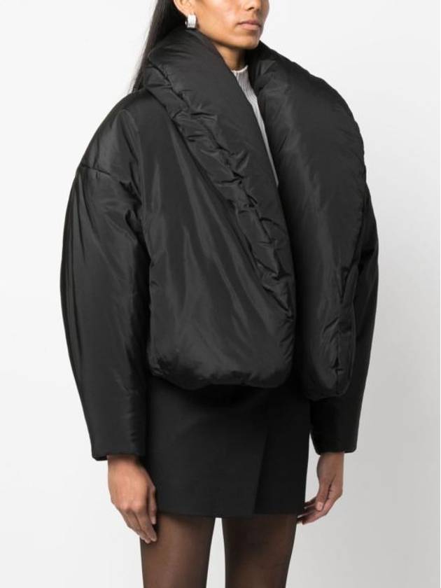 Cropped Puffer Silk Taffeta Jacket Black - SAINT LAURENT - BALAAN 5