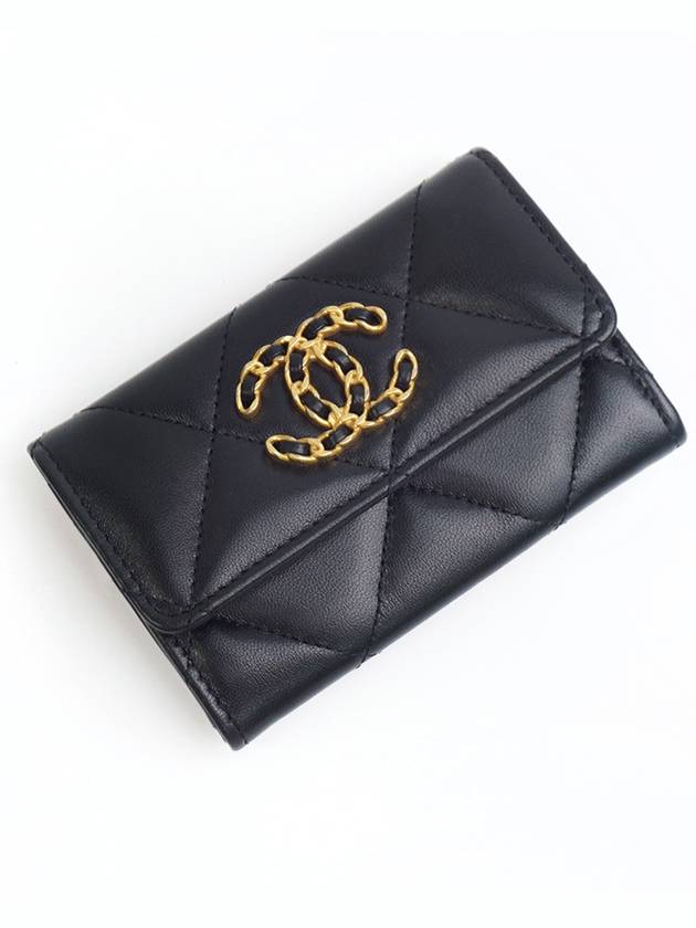 19 Flap Card Holder Lambskin Gold Black - CHANEL - BALAAN.