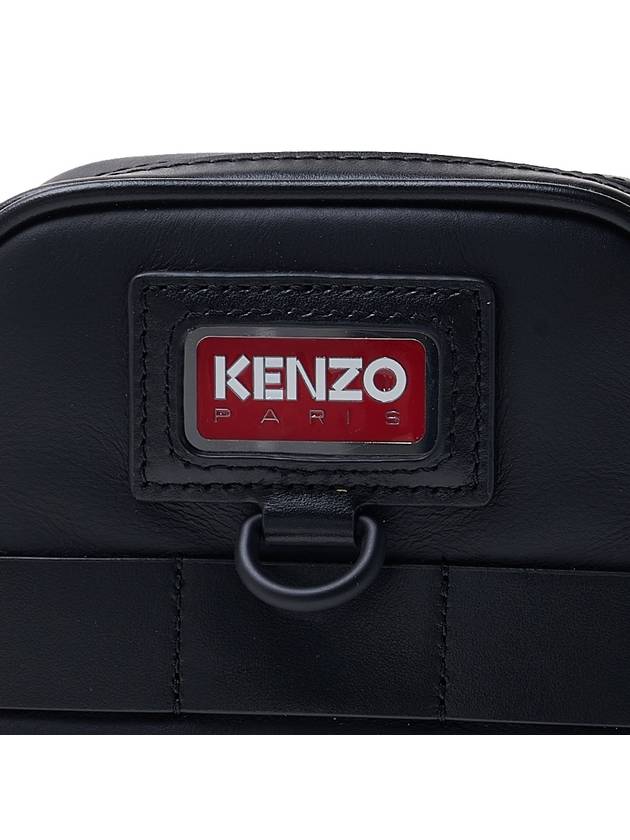 Logo Badge Leather Cross Bag Black - KENZO - BALAAN 8