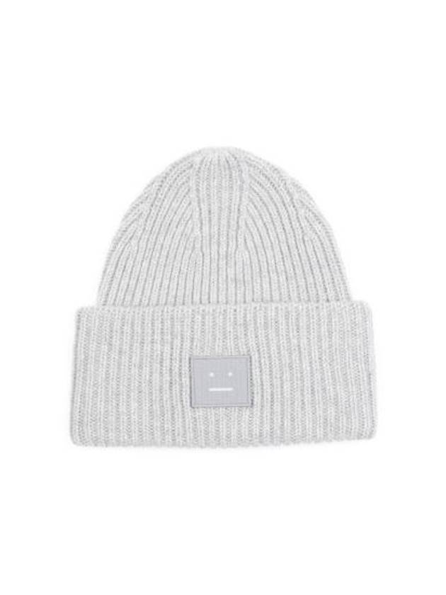 Face Patch Ribbed Wool Beanie Grey - ACNE STUDIOS - BALAAN 3