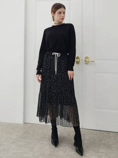 Knit Dot Chiffon Pleated Midi Dress Black - PRETONE - BALAAN 1