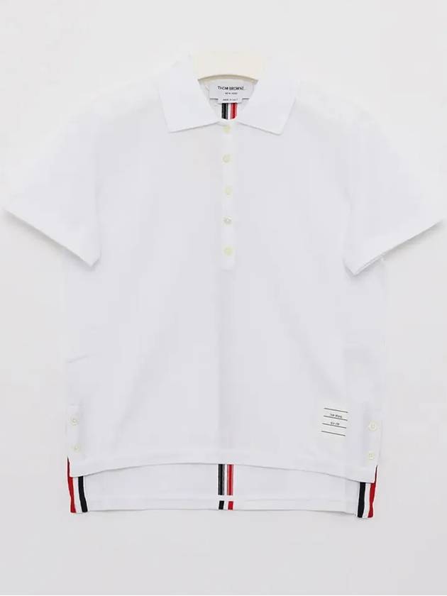 Classic Pique Center Back Stripe Relaxed Fit Short Sleeve Polo Shirt White - THOM BROWNE - BALAAN 4