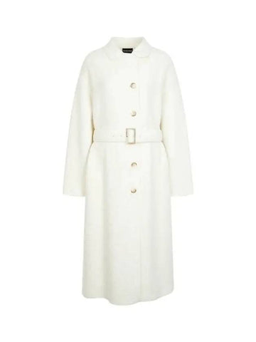 Women s Belted Single Boucle Coat Ivory 270447 - EMPORIO ARMANI - BALAAN 1