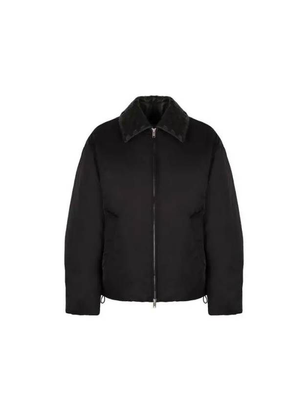 Intrecciato Leather Collar Tech Nylon Puffer Jacket Black - BOTTEGA VENETA - BALAAN 2