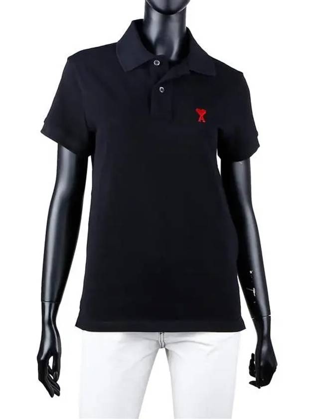 Heart Logo Polo Shirt Black - AMI - BALAAN 6