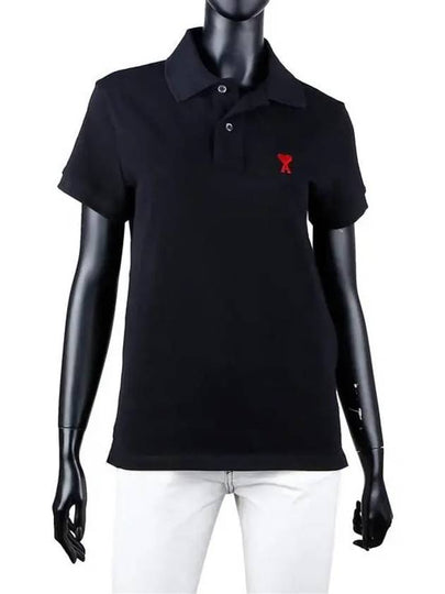 Heart Logo Polo Shirt Black - AMI - BALAAN 2