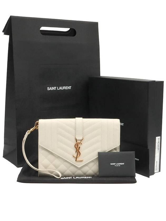 Blanc Vintage White Grande Poudre Embossed Gold Monogram Envelope Strap Clutch - SAINT LAURENT - BALAAN 2